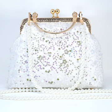 Faux Pearl Embroidered Shimmering Floral Bouquet Bridal Wedding Bag, Statement Bag, Evening Wedding Clutch, Cross Body Bag